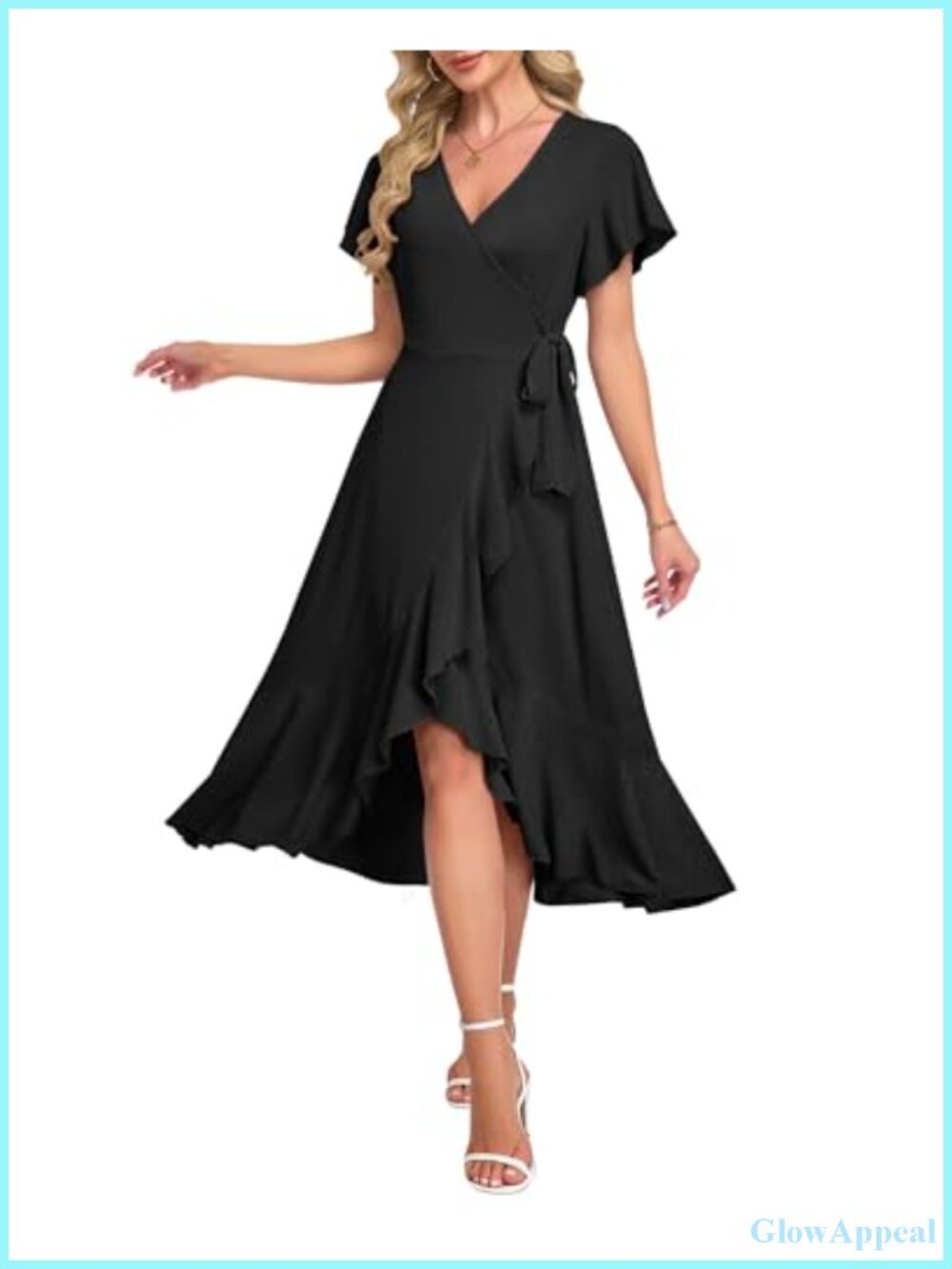 Women's Midi Wrap Dress Flutter Sleeve V-Neck Summer